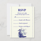 Marine blauw zeepaardje op ivoren bruiloft RSVP-ka RSVP Kaartje (Voorkant)