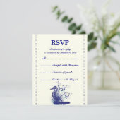 Marine blauw zeepaardje op ivoren bruiloft RSVP-ka RSVP Kaartje (Staand voorkant)