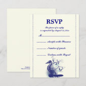 Marine blauw zeepaardje op ivoren bruiloft RSVP-ka RSVP Kaartje (Voorkant / Achterkant)