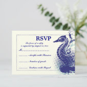 Marine blauw zeepaardje op ivoren zomerbruiloft RS RSVP Kaartje (Staand voorkant)