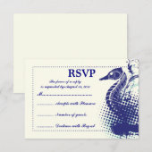 Marine blauw zeepaardje op ivoren zomerbruiloft RS RSVP Kaartje (Voorkant / Achterkant)