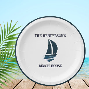 Marine Blauw Zeilboot Nautisch Beach House Party Papieren Bordje