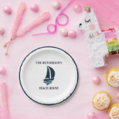 Marine Blauw Zeilboot Nautisch Beach House Party Papieren Bordje (Feest)