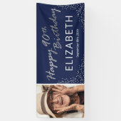 Marine Blauw Zilver 90e Verjaardag Foto Spandoek (Verticaal)