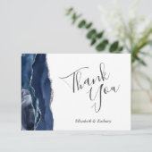 Marine Blauw Zilver Agaat Bruiloft Flat Dank u Kaart (Staand voorkant)
