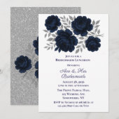 Marine Blauw & Zilver Bladeren Bruidsmeisjes Lunch Kaart (Voorkant / Achterkant)