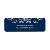 Marine Blauw Zilver Bloeiende Bruiloft Etiket (Voorkant)