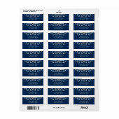 Marine Blauw Zilver Bloeiende Bruiloft Etiket (Full Sheet)