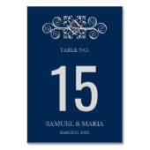 Marine Blauw Zilver Bloeiende Bruiloft Tafel Numme Kaart (Voorkant)