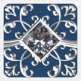 Marine Blauw Zilver Bloeiende Envelopzegel Vierkante Sticker