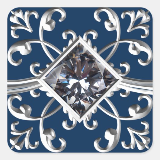 Marine Blauw Zilver Bloeiende Envelopzegel Vierkante Sticker (Voorkant)