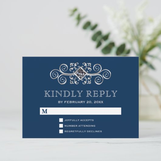Marine Blauw Zilver Bloeit RSVP (Staand voorkant)