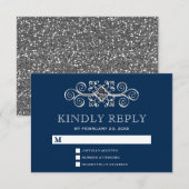 Marine Blauw Zilver Bloeit RSVP (Voorkant / Achterkant)
