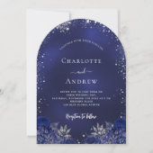 Marine blauw zilver bloemen bruiloft boog kaart (Voorkant)