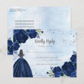 Marine Blauw Zilver Bloemen Prinses Quinceañera RS Briefkaart (Voorkant / Achterkant)
