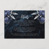 Marine Blauw Zilver Bloemen Script Trouwdetails Informatiekaartje (Voorkant)