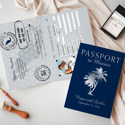 Marine Blauw Zilver Cancun Mexico Huwelijkspaspoor