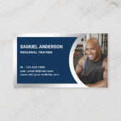 Marine Blauw Zilver Fitness Personal Trainer Foto Visitekaartje (Voorkant)
