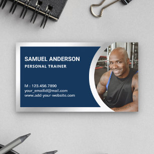 Marine Blauw Zilver Fitness Personal Trainer Foto Visitekaartje