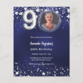 Marine blauw zilver foto 90e verjaardag uitnodigin (Voorkant)