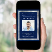 Marine blauw zilver foto verjaardag kaart