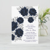 Marine Blauw & Zilver Glitter Bladeren Paren Douch Kaart (Staand voorkant)