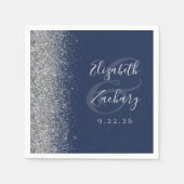 Marine Blauw Zilver Glitter Bruiloft Servet (Voorkant)