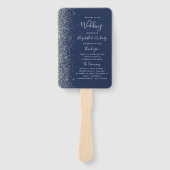 Marine Blauw Zilver Glitter Edge Bruiloft Programm Handwaaier (Voorkant)