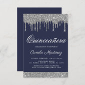 Marine Blauw Zilver Glitter Quinceañera Viering Kaart (Voorkant / Achterkant)