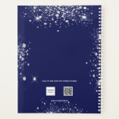 Marine blauw zilver glitter stof monogram script 2 planner (Achterkant)