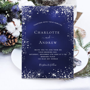 Marine blauw zilver glitter winter bruiloft kaart