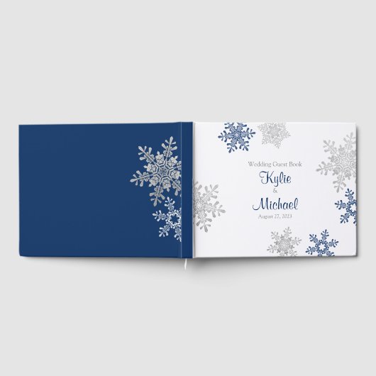 Marine Blauw Zilver Grijs Sneeuwvlok Winter Bruilo Gastenboek (Volledig)