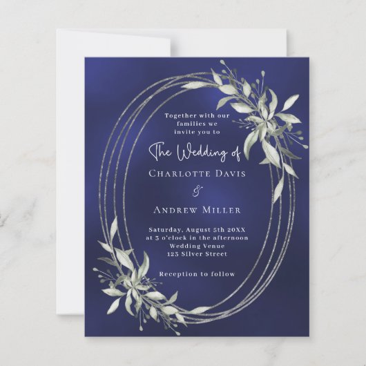Marine blauw zilver groen bruiloft uitnodiging (Voorkant)