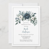 Marine Blauw & Zilver Ivoor Bloemen Bachelorette P Kaart (Voorkant)