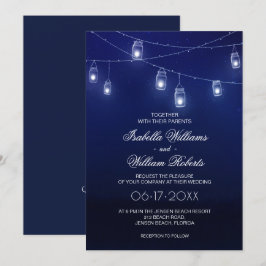 Marine Blauw & Zilver Mason Jar String Lights Brui Kaart