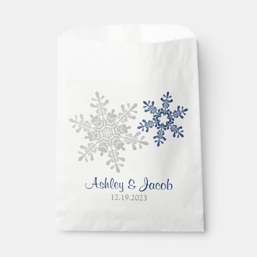 Marine Blauw Zilver Sneeuwvlok Bruiloft Bedankzakje (Voorkant)