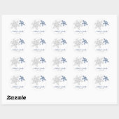 Marine Blauw Zilver Sneeuwvlok Bruiloft Ronde Sticker (Vel)