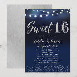 Marine Blauw Zilver String Lights Bloemen Zoet 16 Kaart