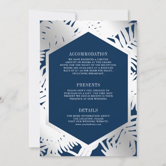 Marine Blauw Zilver Tropische Palm Alles in Een Hu Kaart (Achterkant)