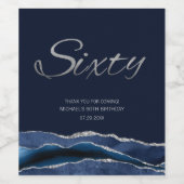 Marine Blauw Zilveren Agaat 60e Verjaardag Wijn La Etiket (Enkel label)