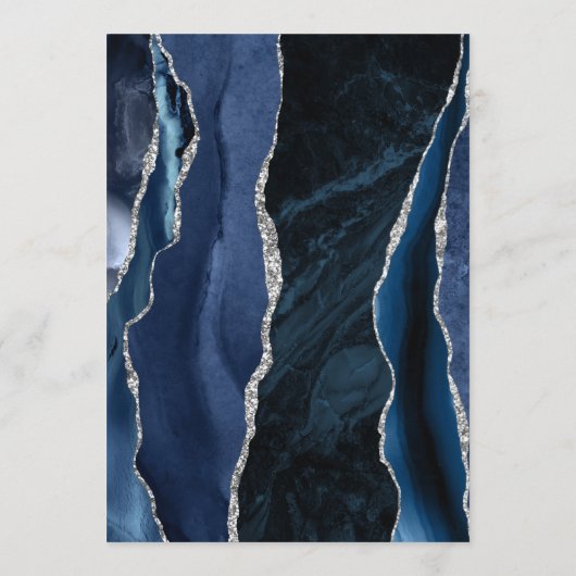 Marine Blauw Zilveren Agaat Modern Script Wedding Menu (Achterkant)