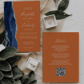Marine Blauw Zilveren Agaat Rust QR Code Wedding Kaart