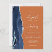 Marine Blauw Zilveren Agaat Rust QR Code Wedding Kaart (Voorkant)