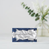 Marine Blauw Zilveren Agaat Witte Luxe Visitekaartje (Staand voorkant)