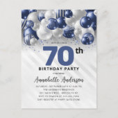 Marine Blauw Zilveren Ballon Glitter 70e Verjaarda Briefkaart (Voorkant)