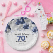 Marine Blauw Zilveren Ballon Glitter 70e Verjaarda Papieren Bordje (Feest)