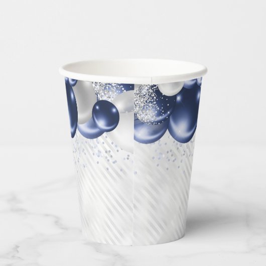 Marine Blauw Zilveren Ballon Glitter 80ste Verjaar Papieren Bekers (Rechts)