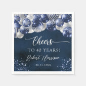 Marine Blauw & Zilveren Ballonnen Juichen Verjaard Servet (Voorkant)