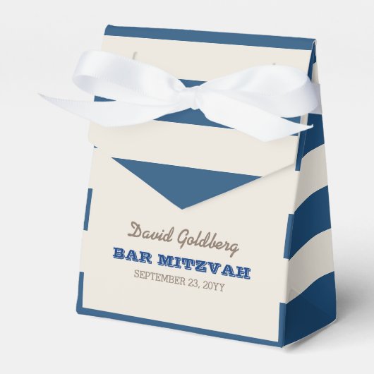 Marine Blauw & Zilveren Bar Mitswa Favor Box Bedankdoosjes (Voorkant Zijde)