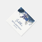 Marine Blauw Zilveren Bloemen 80ste Verjaardagsfee Servet (Hoek)